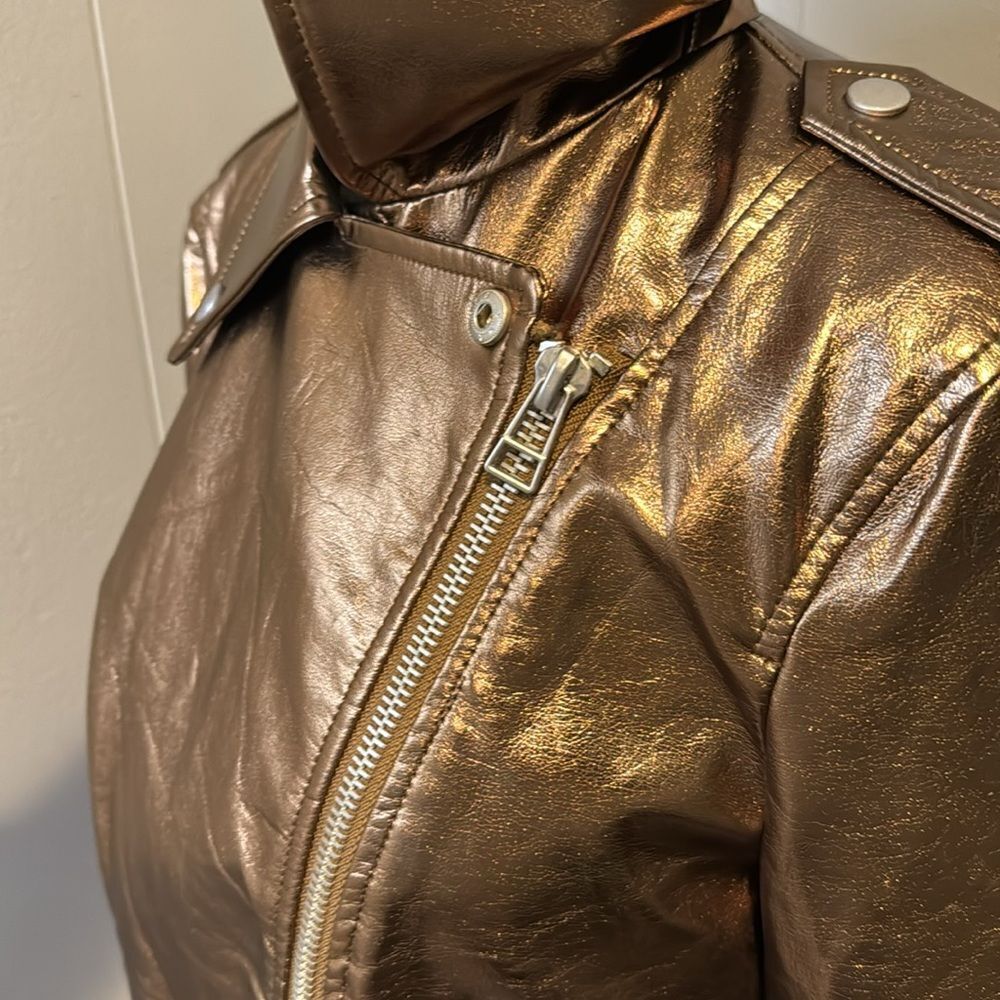 Avec Les Filles City Moto Bronze Biker Jacket. Faux leather. Small. New w/ tags - Picture 7 of 11